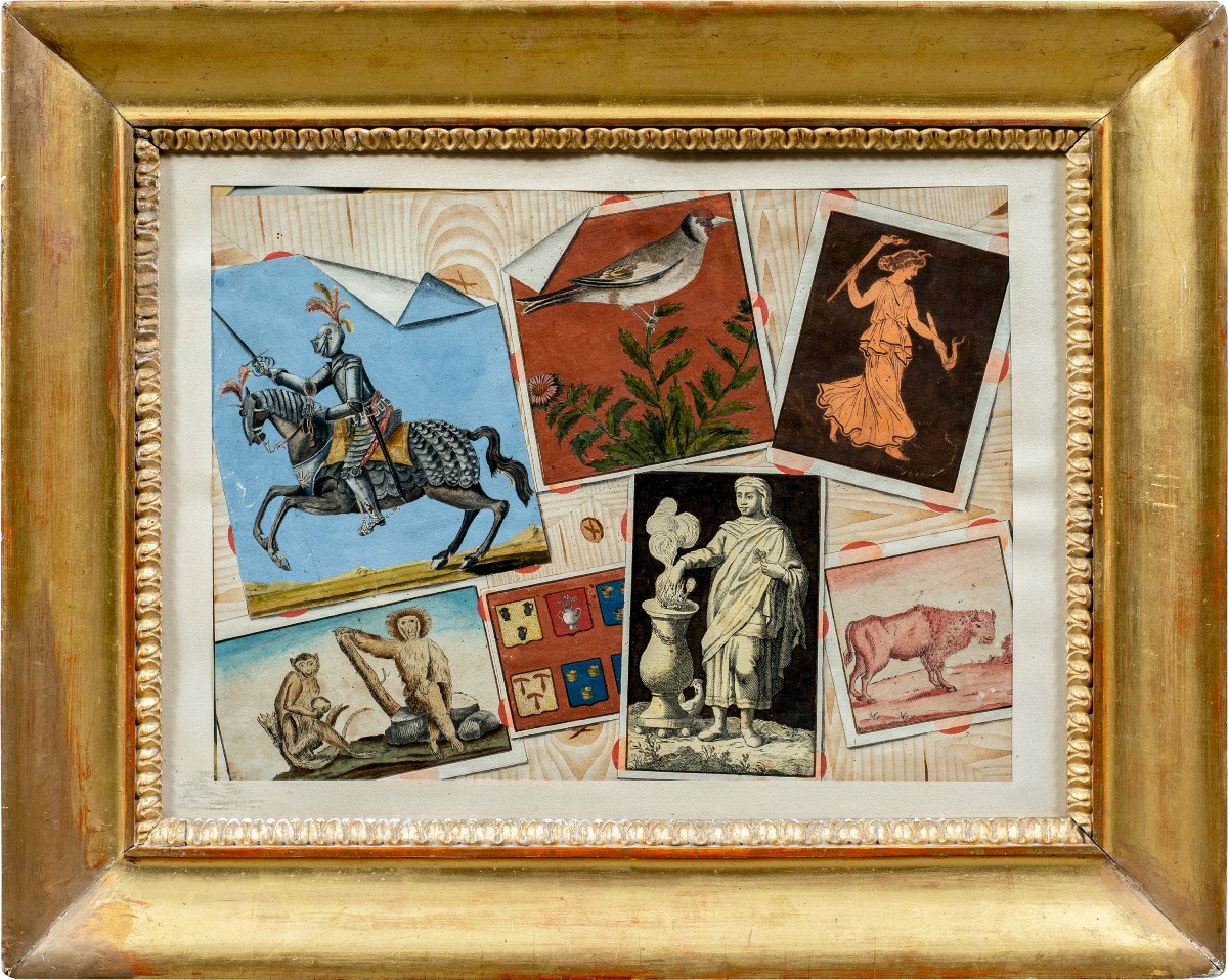 Peintre italien (début du XIXe siècle) - Trompe-l'œil orné de gravures.