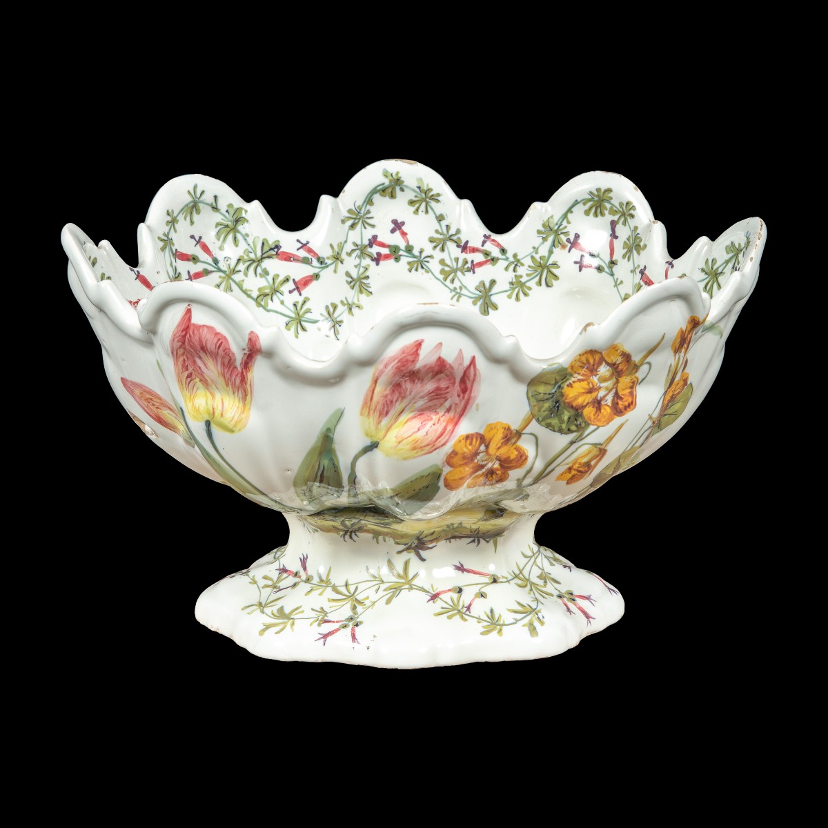 Coupe décorative en faïence polychrome. Bassano, XIXe siècle.