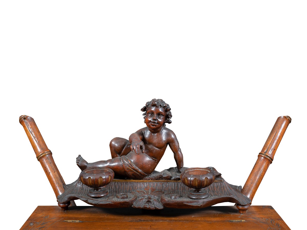 Finely Carved Wooden Writing Table - Workshop Of Valentino Panciera Besarel. Venice, XIX.-photo-3