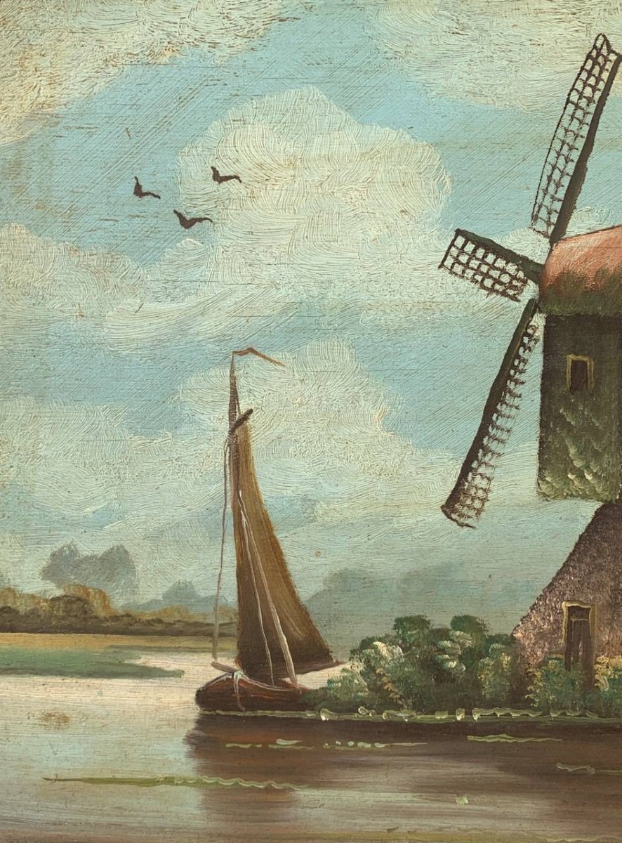 Peintre néerlandais (fin du XIXe siècle) - Paysage avec un moulin à vent.-photo-1