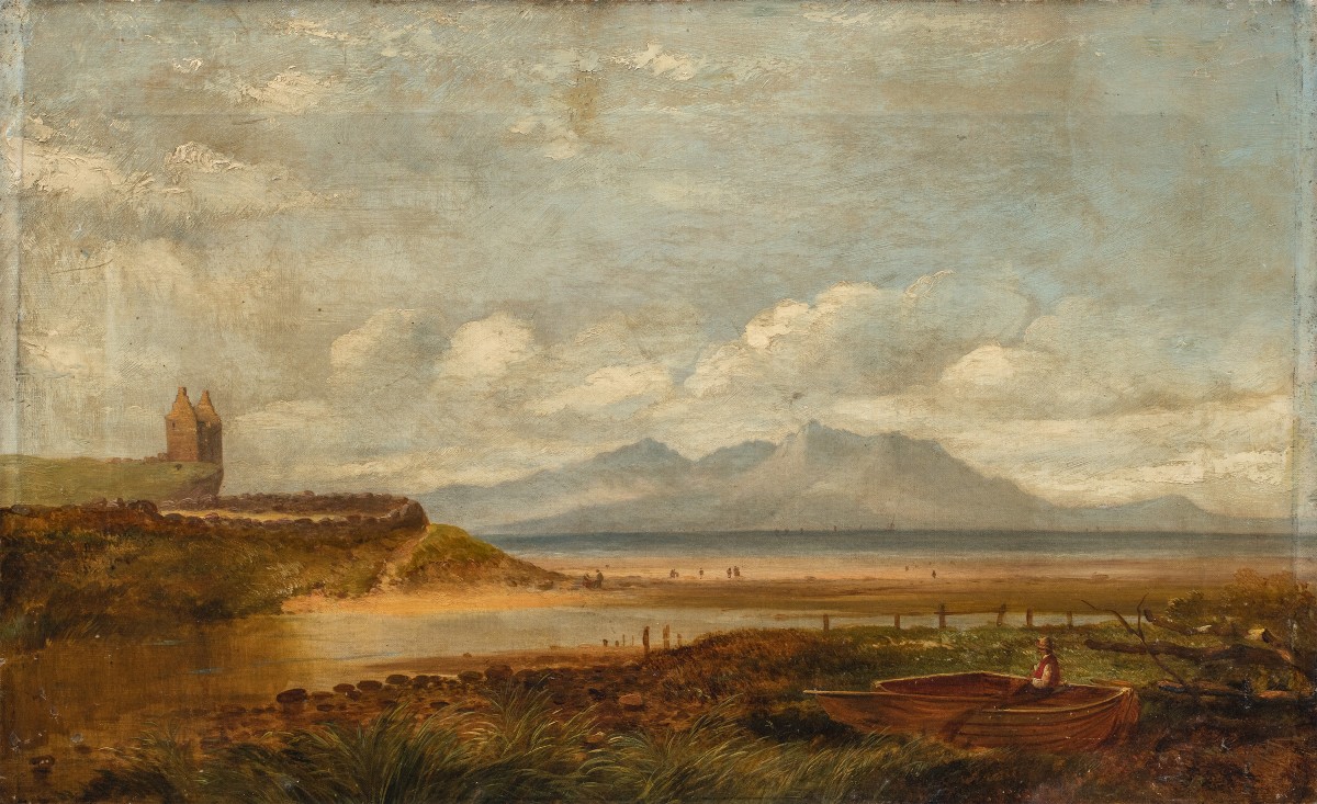 English Painter (late 19th Century) - Romantic Landscape With Fisherman On A Lake.