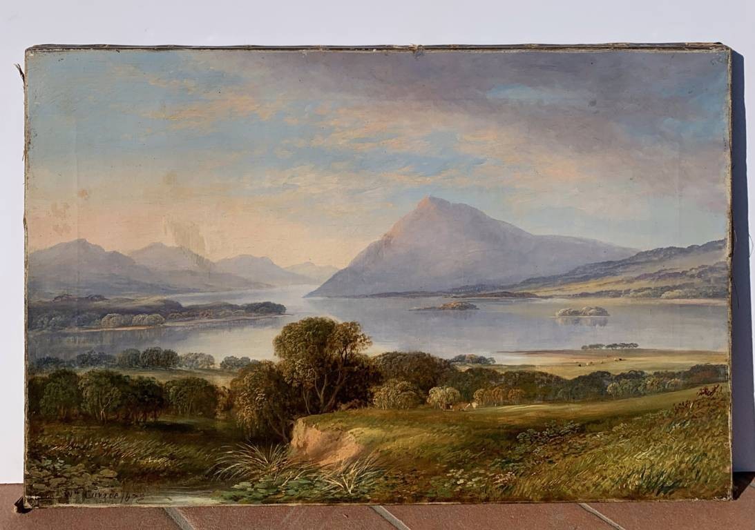 Peintre anglais (daté de 1873) - Paysage de montagne avec lac.-photo-4