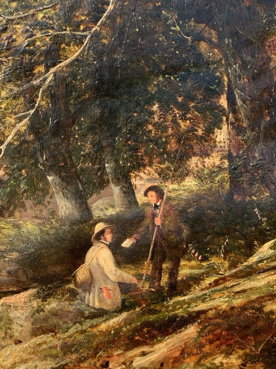 Peintre anglais (XIXe siècle) - Paysage fluvial avec un pêcheur recevant une lettre.-photo-1