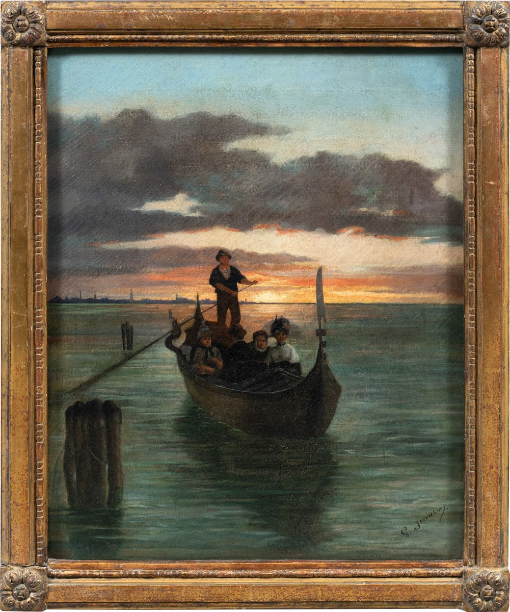 G. Jeanson (active In Venice In The 19th Century) - Venice, View With People On A Gondola At Su
