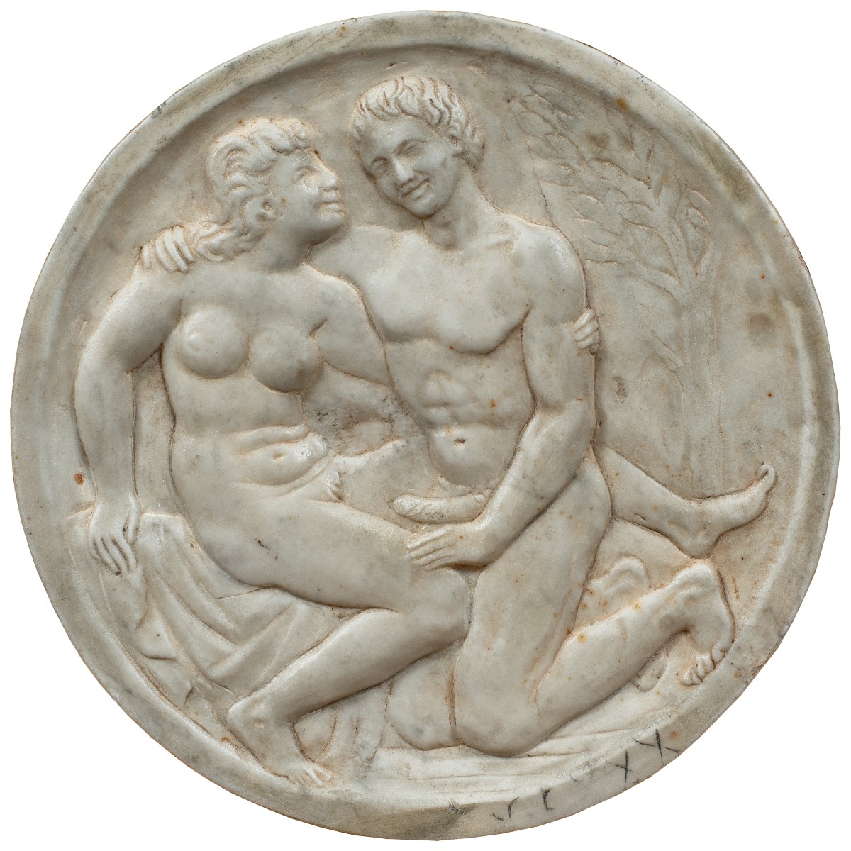 Marble Bas-relief Sculpture - Erotic Scene. Italy, Early 20th Century.