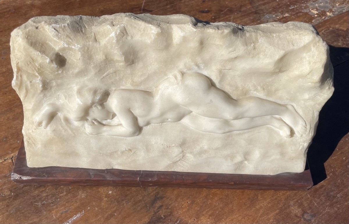 Marble Bas-relief Sculpture - Female Nude. Italy, Early 20th Century.-photo-3