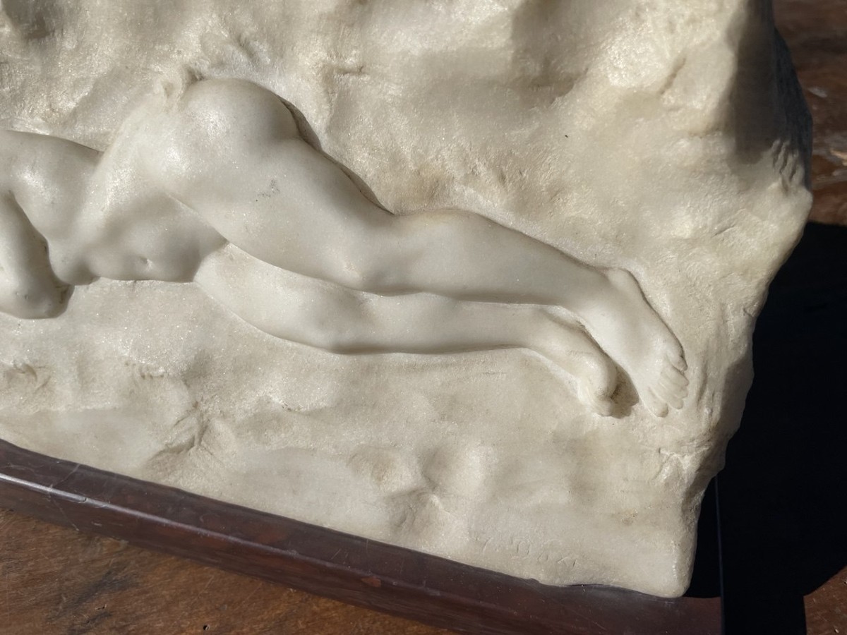 Marble Bas-relief Sculpture - Female Nude. Italy, Early 20th Century.-photo-2