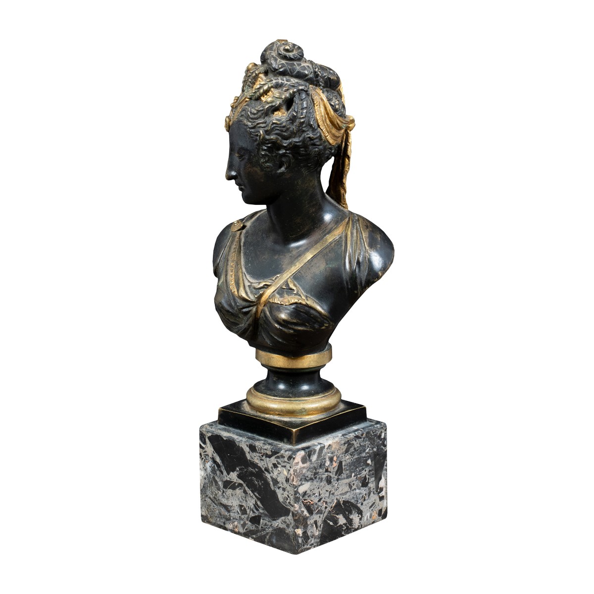 Sculpture en bronze patiné – Buste de femme. Italie, début du XIXe siècle.-photo-3