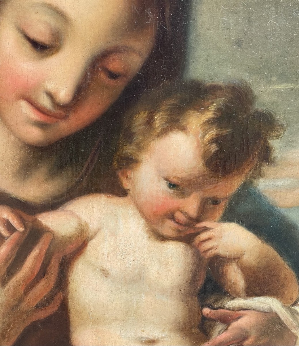 Atelier de Nicola Grassi (Zuglio 1682 - Venise 1748) - Vierge à l'Enfant.-photo-1