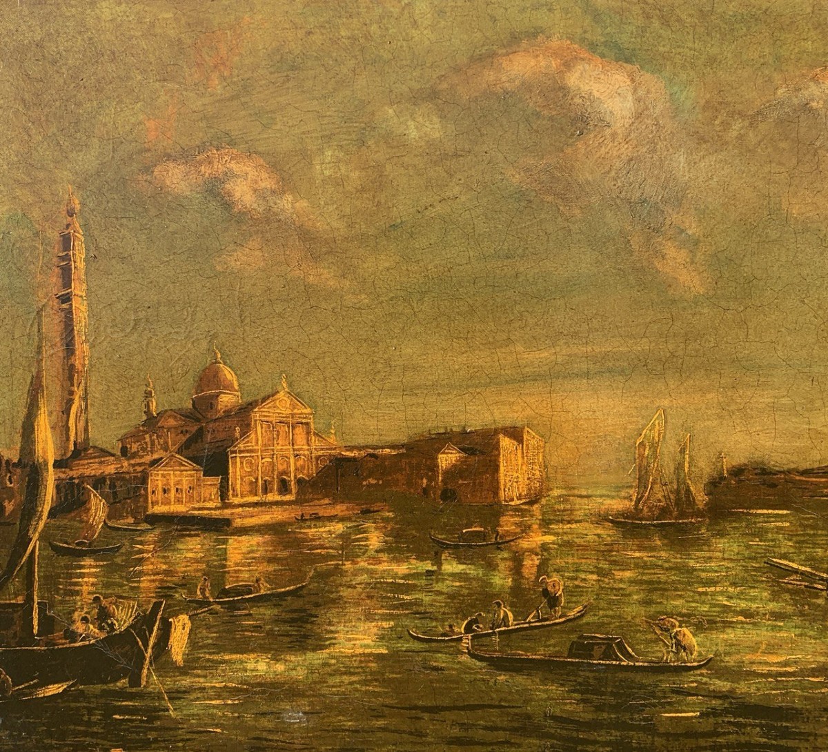 Peintre vénitien (XIXe-XXe siècle) - Venise, vue de Saint-Marc avec l'île de San Giorgio.-photo-1