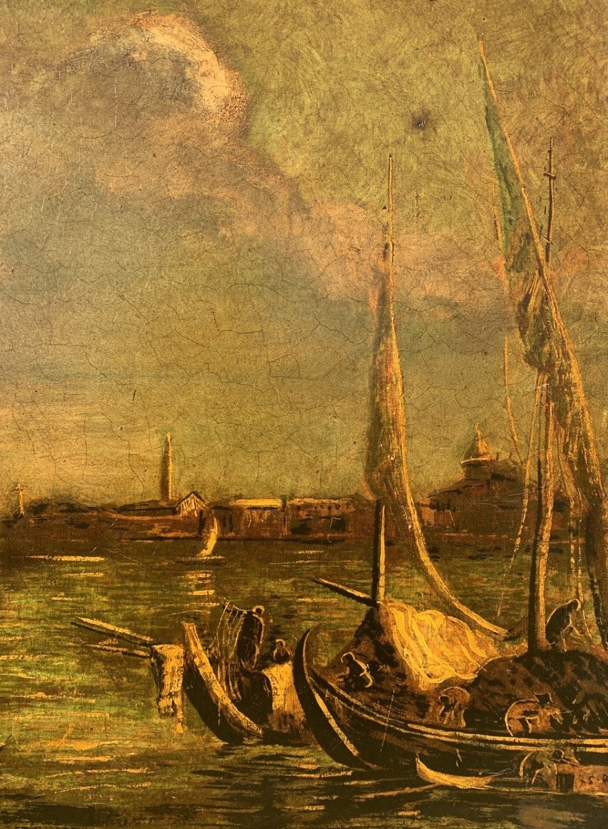 Peintre vénitien (XIXe-XXe siècle) - Venise, vue de Saint-Marc avec l'île de San Giorgio.-photo-2