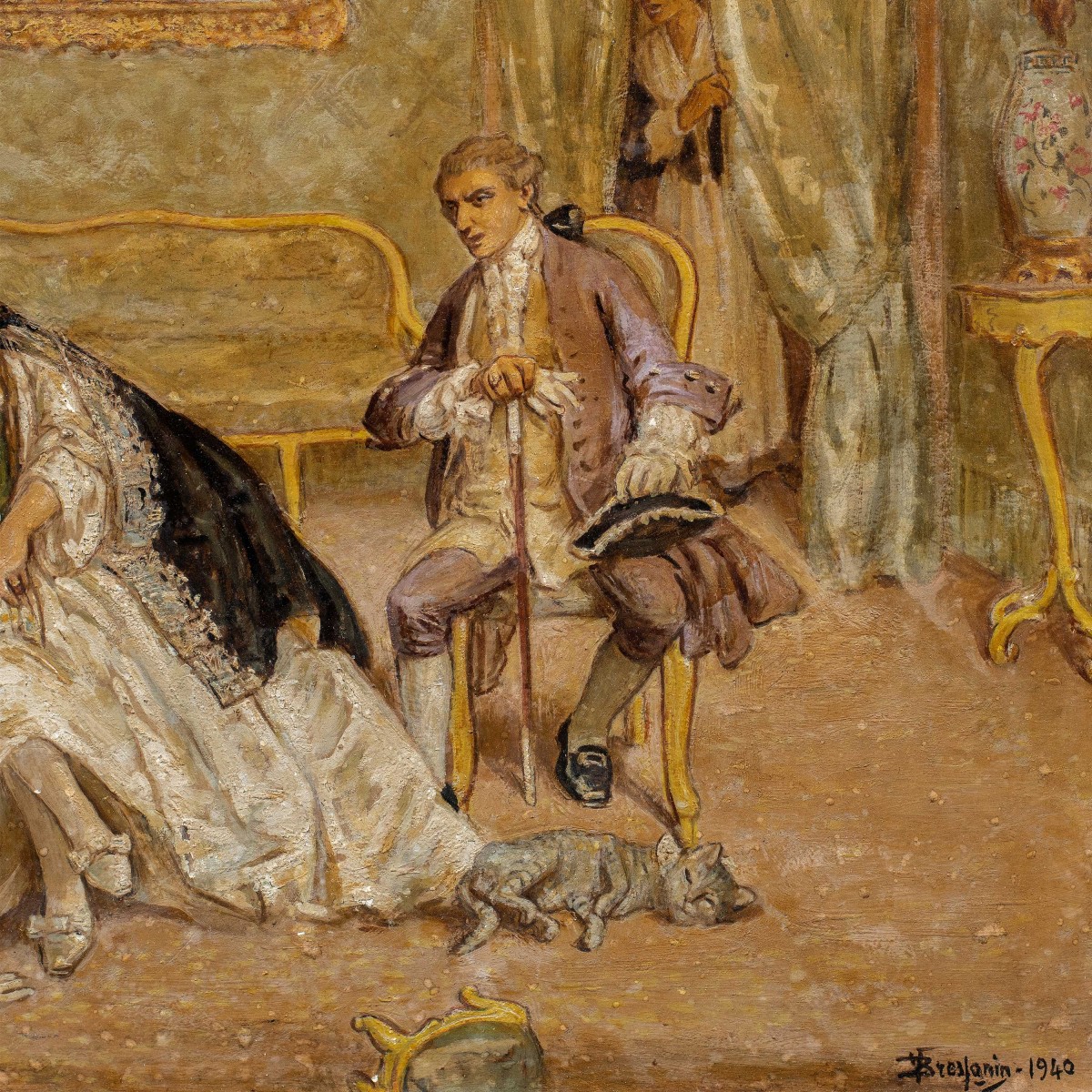 Vittorio Emanuele Bressanin (Musiles di Piave 1860–Venise 1941) - Intérieur à scène romantique.-photo-2