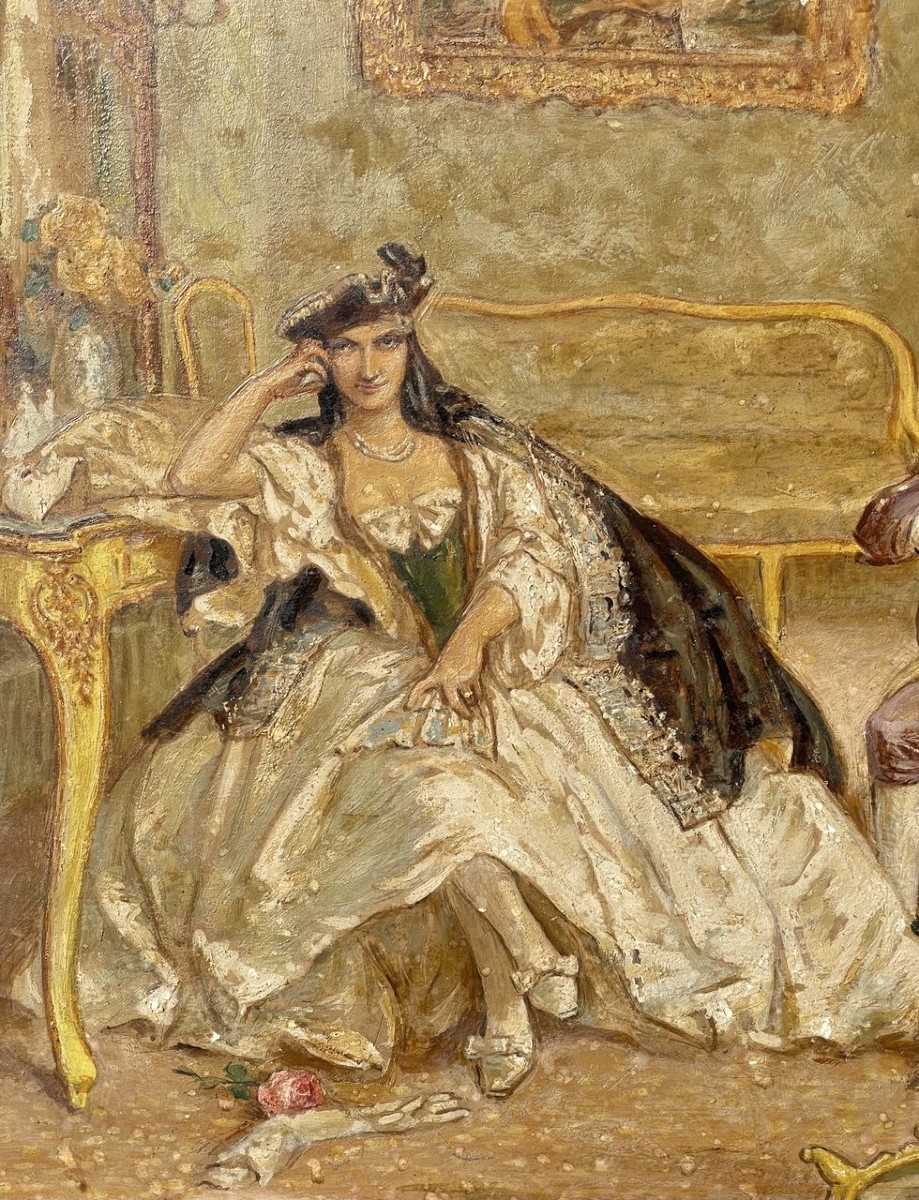 Vittorio Emanuele Bressanin (Musiles di Piave 1860–Venise 1941) - Intérieur à scène romantique.-photo-2
