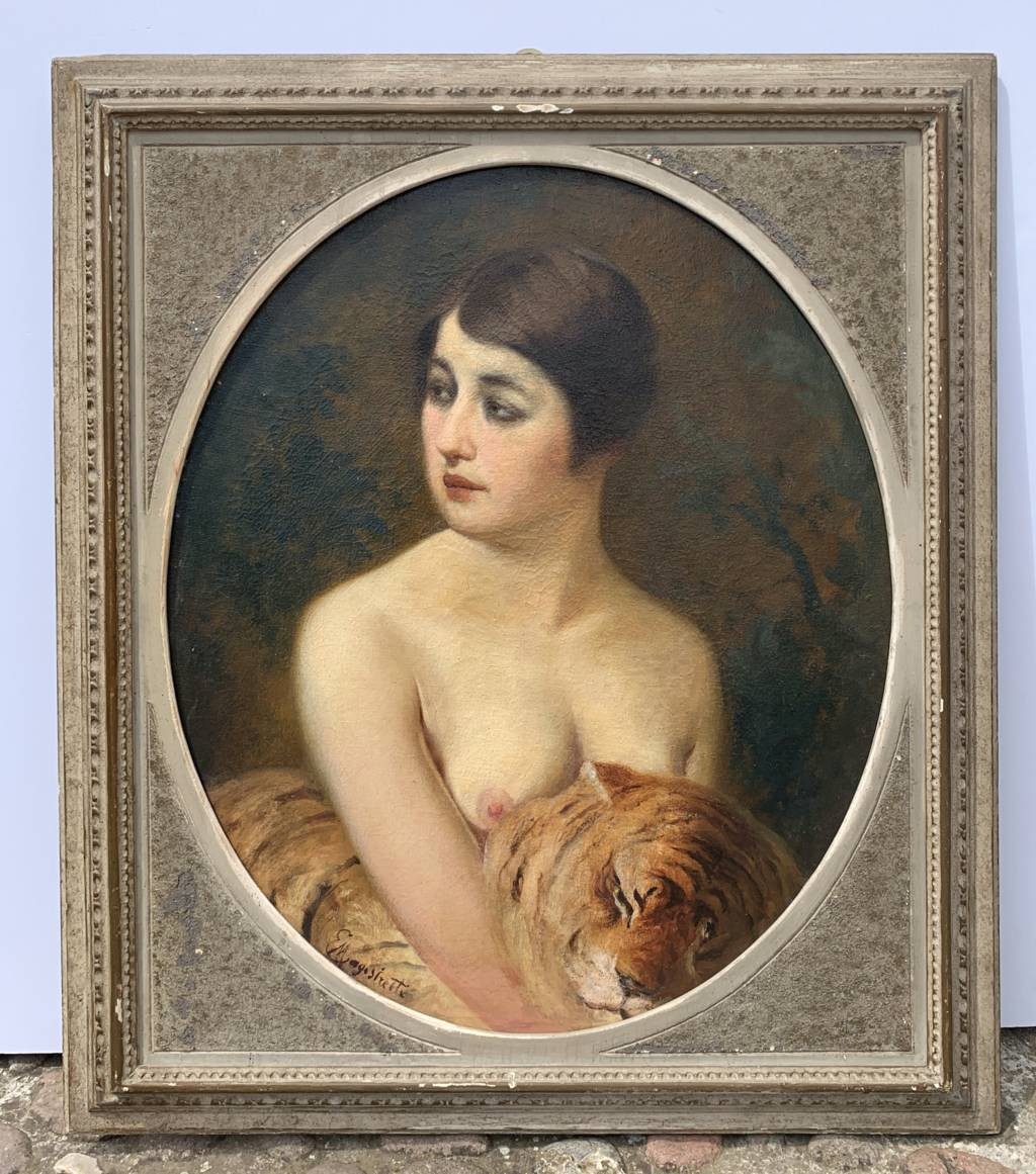 Emilio Magistretti (Milan 1851 - Milan 1936) - Jeune fille au tigre.-photo-1