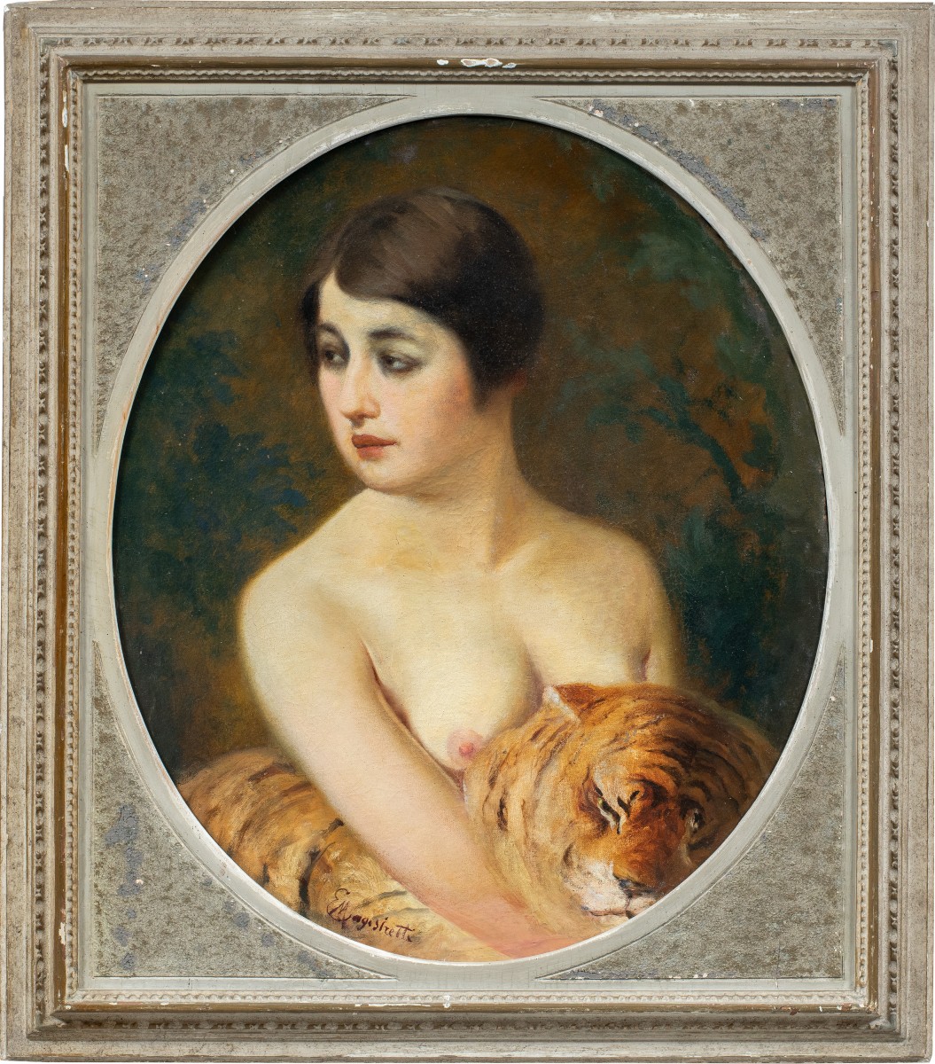 Emilio Magistretti (Milan 1851 - Milan 1936) - Jeune fille au tigre.