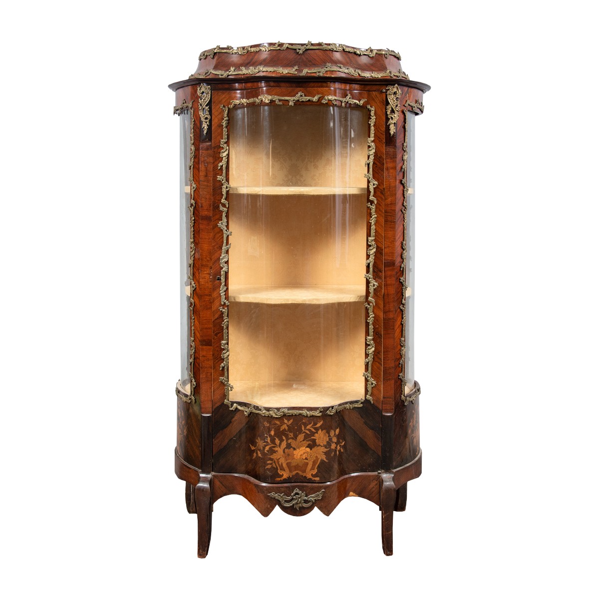 Vitrine plaquée de bois divers. France, fin du XIXe siècle.