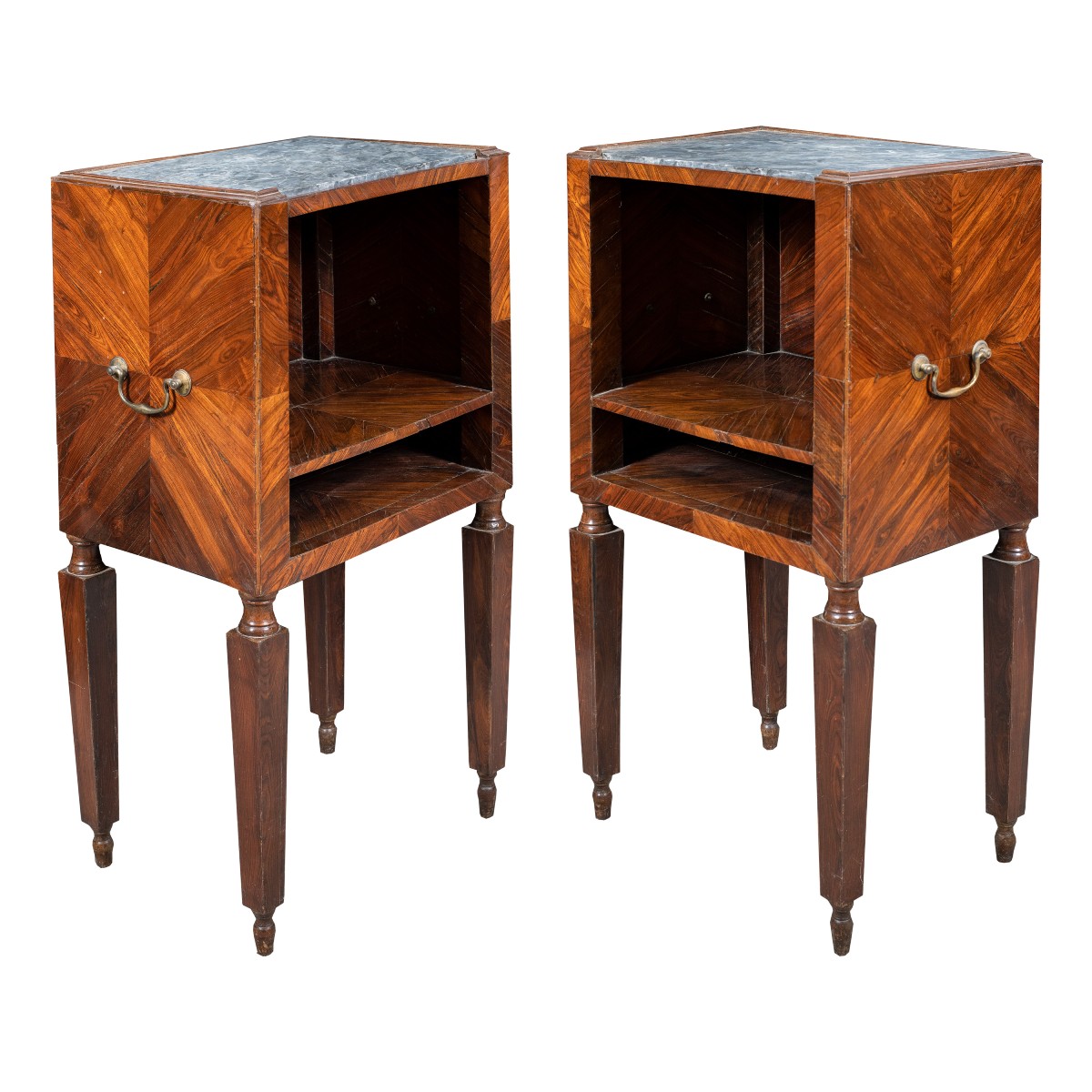 Pair Of Amaranth-veneered Bedside Tables With Marble Tops. Sicily, Late 18th–early 19th Century