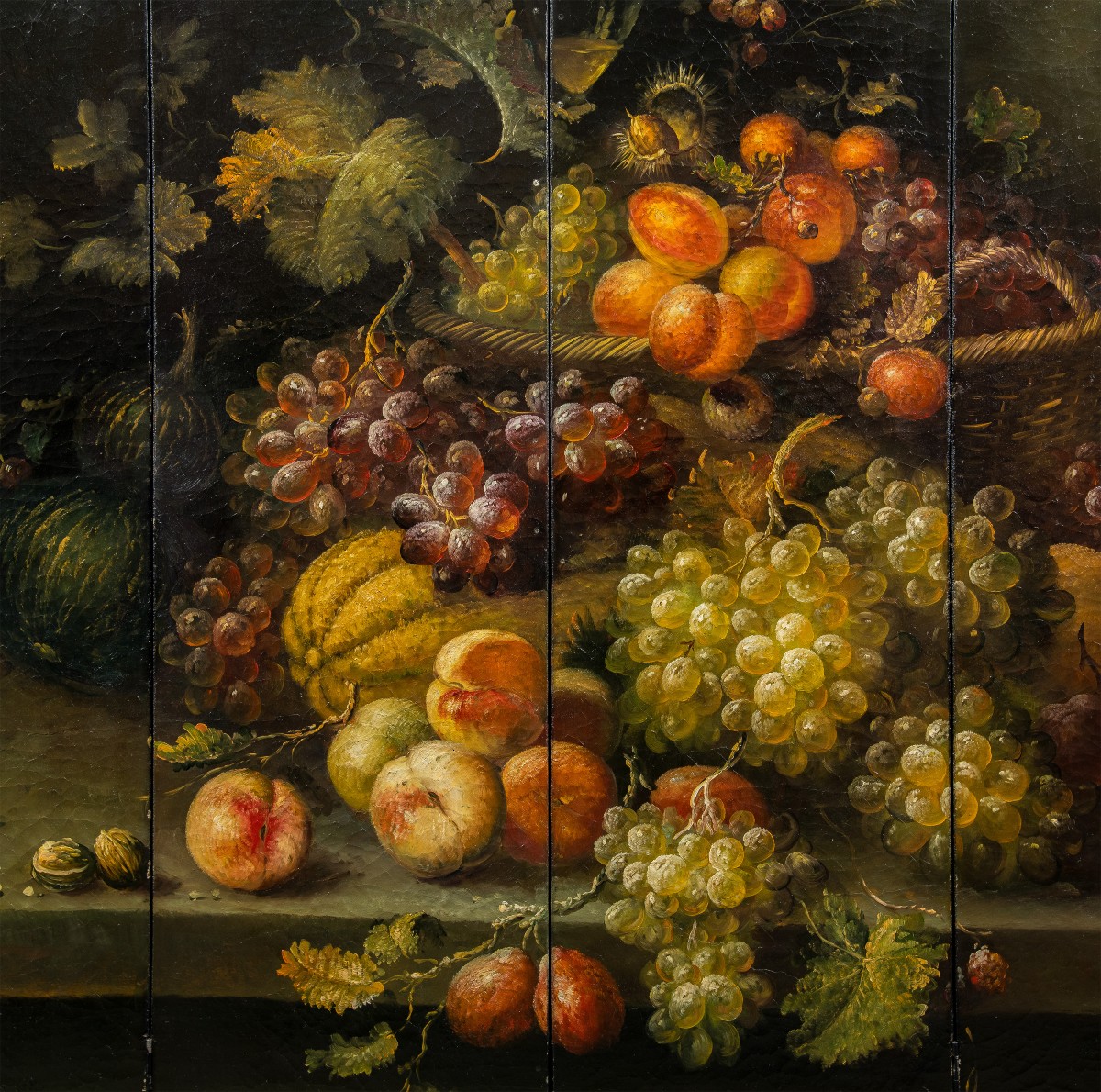 Paravent en cuir peint. Italie, XIXe siècle.-photo-2