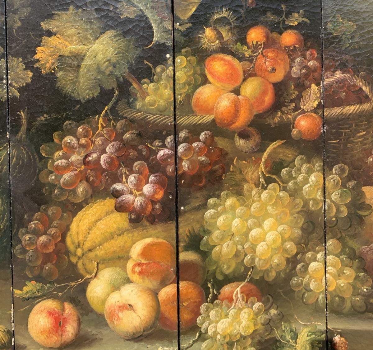 Paravent en cuir peint. Italie, XIXe siècle.-photo-2