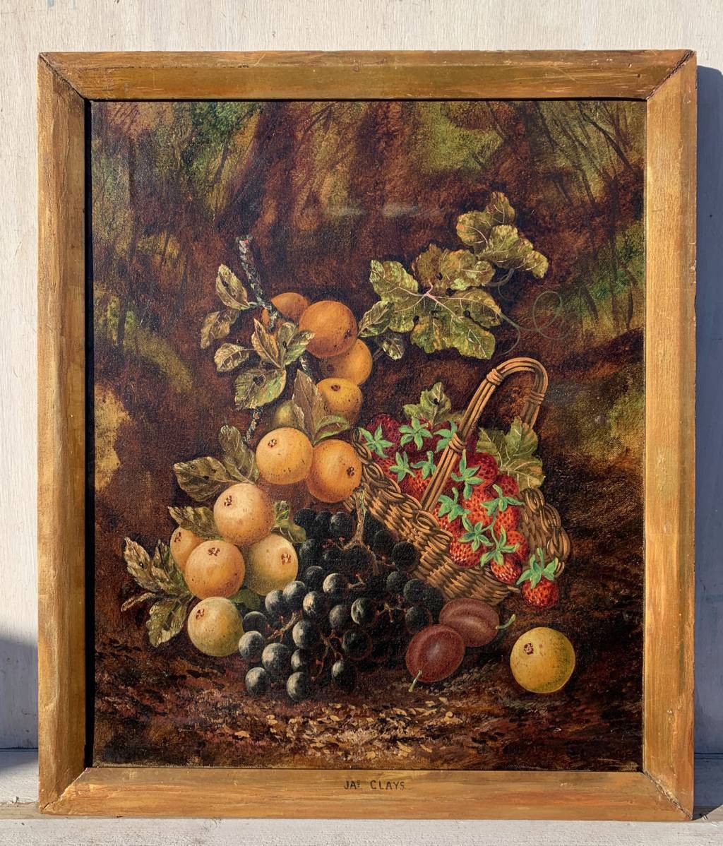 J. Clays (Britannique, XIXe-XXe siècle) - Nature morte au panier de fruits.-photo-4
