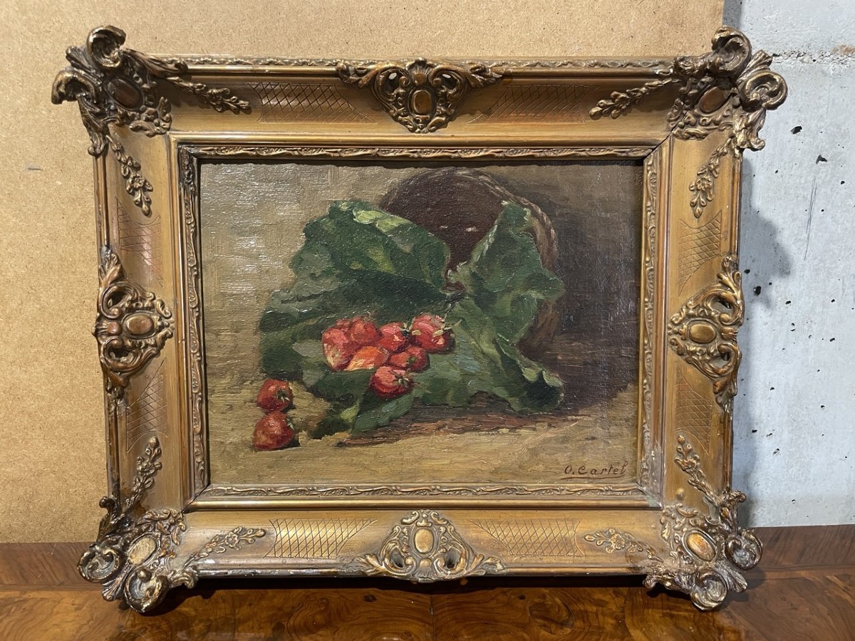 Octave Cartel (belgium, 1884 - 1944) - Still Life Of Strawberries.-photo-4