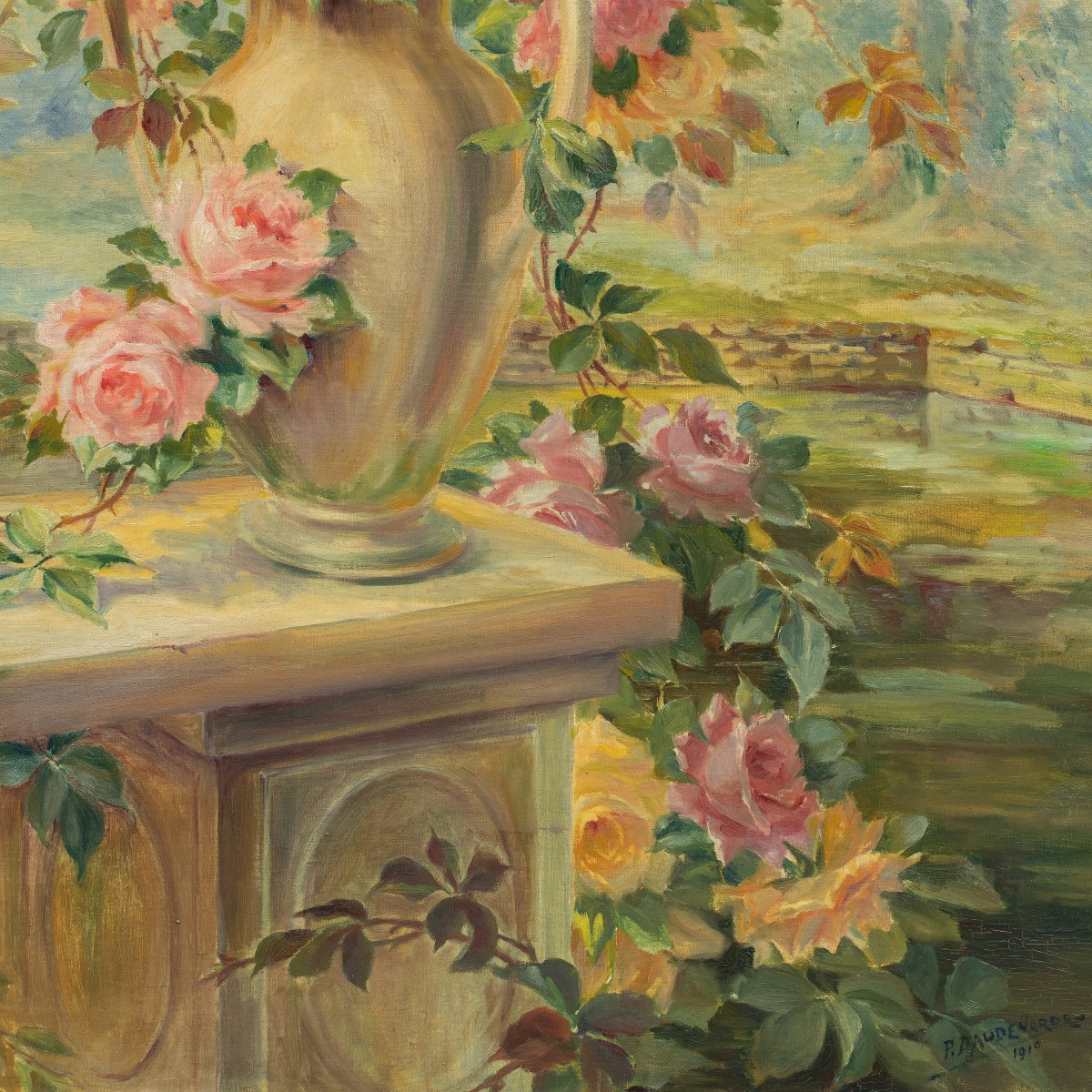 P. Daudenarde (19th-20th Century) - Still Life With A Vase Of Roses.-photo-3