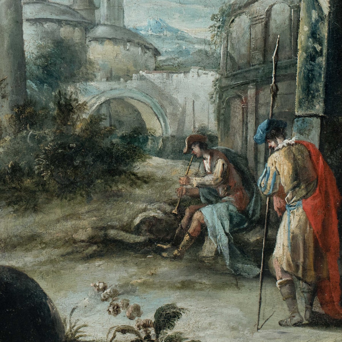 Antonio Stom (Venise 1688 - Venise 1734) - Capriccio architectural avec vue de Padoue.-photo-3