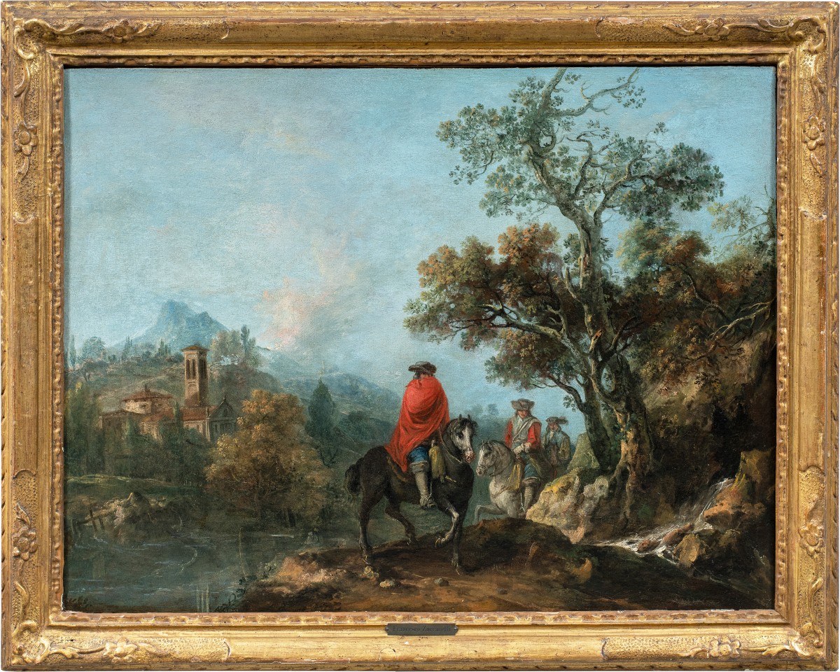 Francesco Zuccarelli (Pitigliano 1702 – Florence 1788) - Paysage fluvial avec cavaliers.