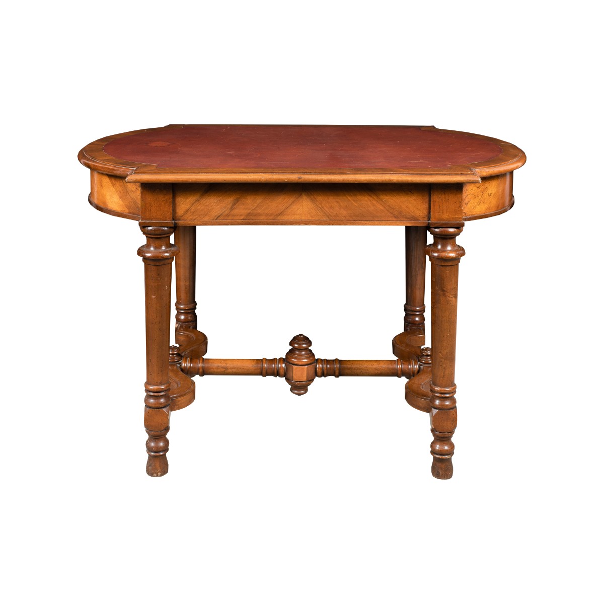 Walnut Veneered Coffee Table With Leather Top - Italy, 19th Century.-photo-2