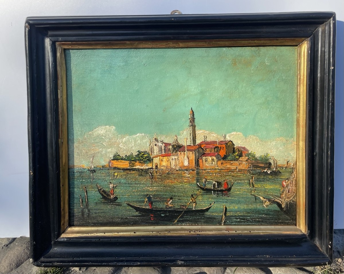 Peintre vénitien (XIXe-XXe siècle) — Venise, vue de l'île de San Michele.-photo-4