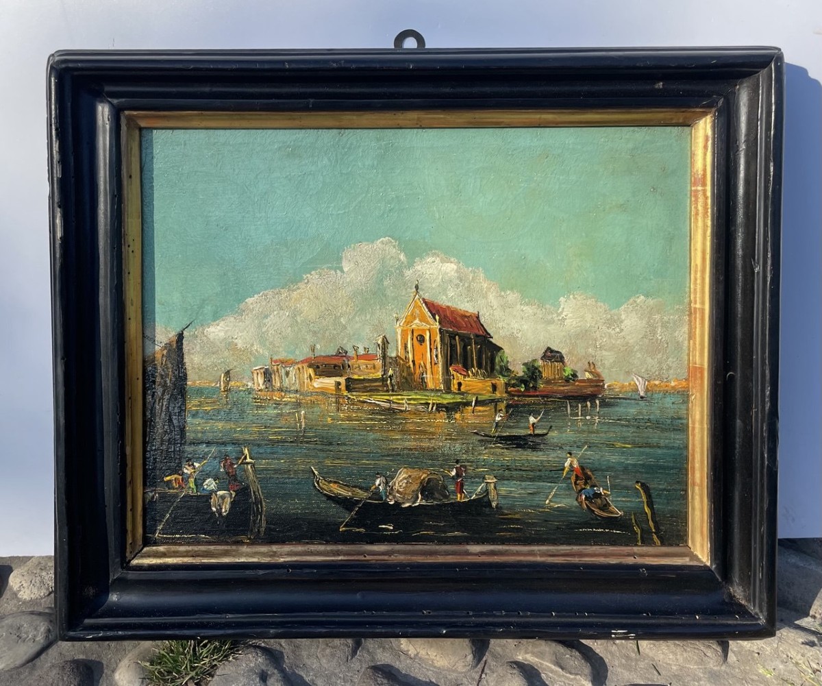 Peintre vénitien (XIXe-XXe siècle) — Venise, vue de l'île de San Cristoforo della Pace.-photo-4