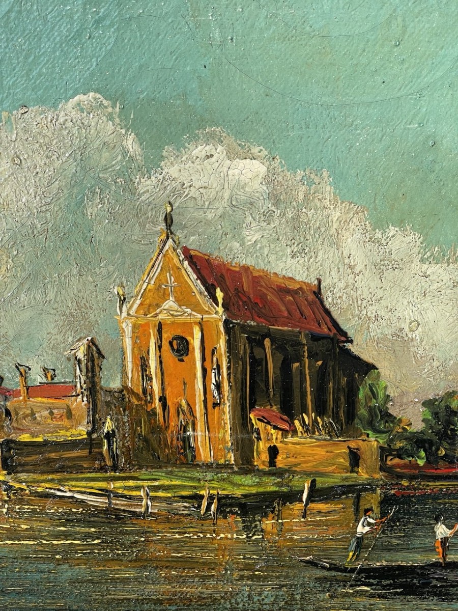Peintre vénitien (XIXe-XXe siècle) — Venise, vue de l'île de San Cristoforo della Pace.-photo-1