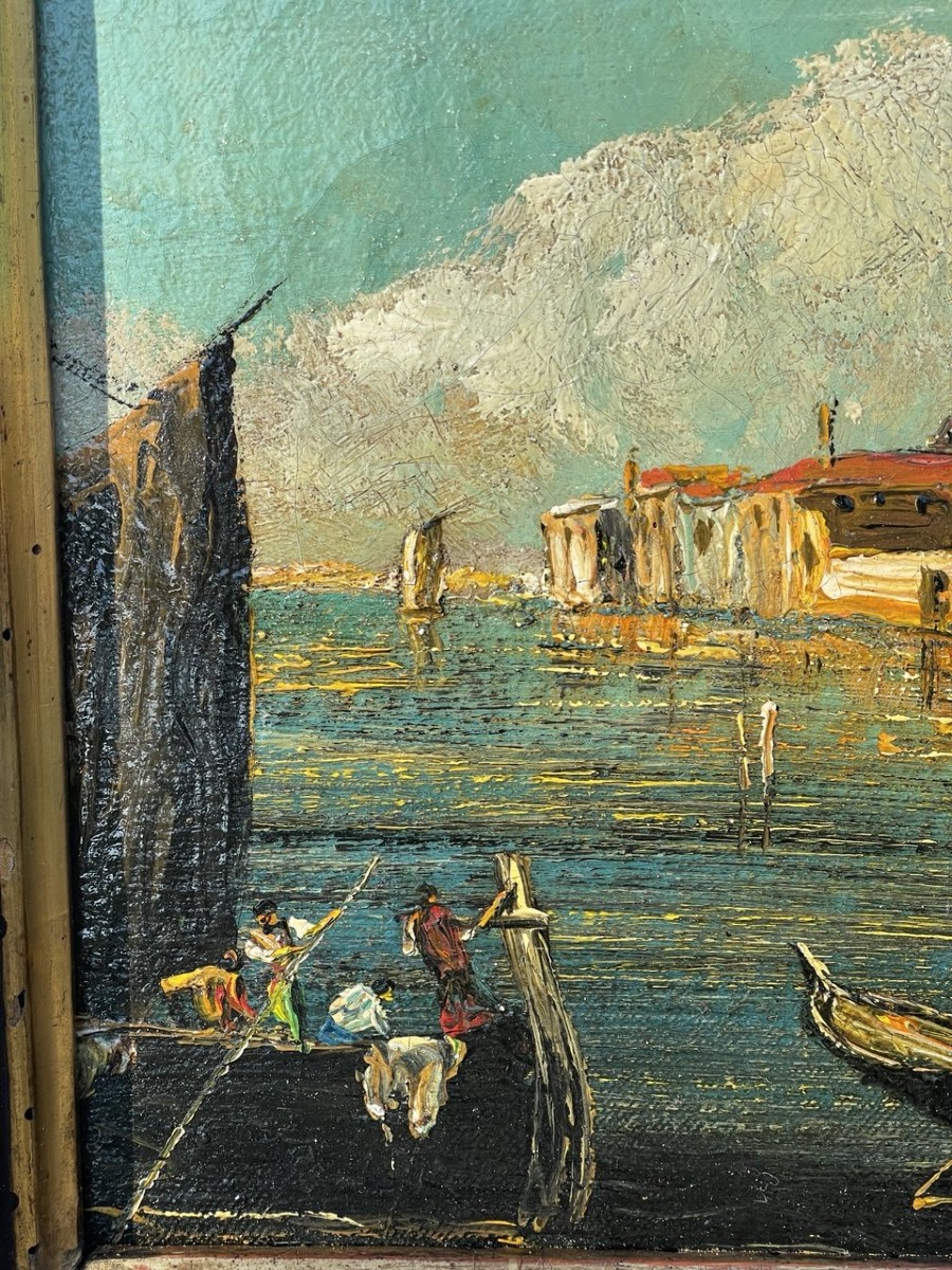 Peintre vénitien (XIXe-XXe siècle) — Venise, vue de l'île de San Cristoforo della Pace.-photo-2