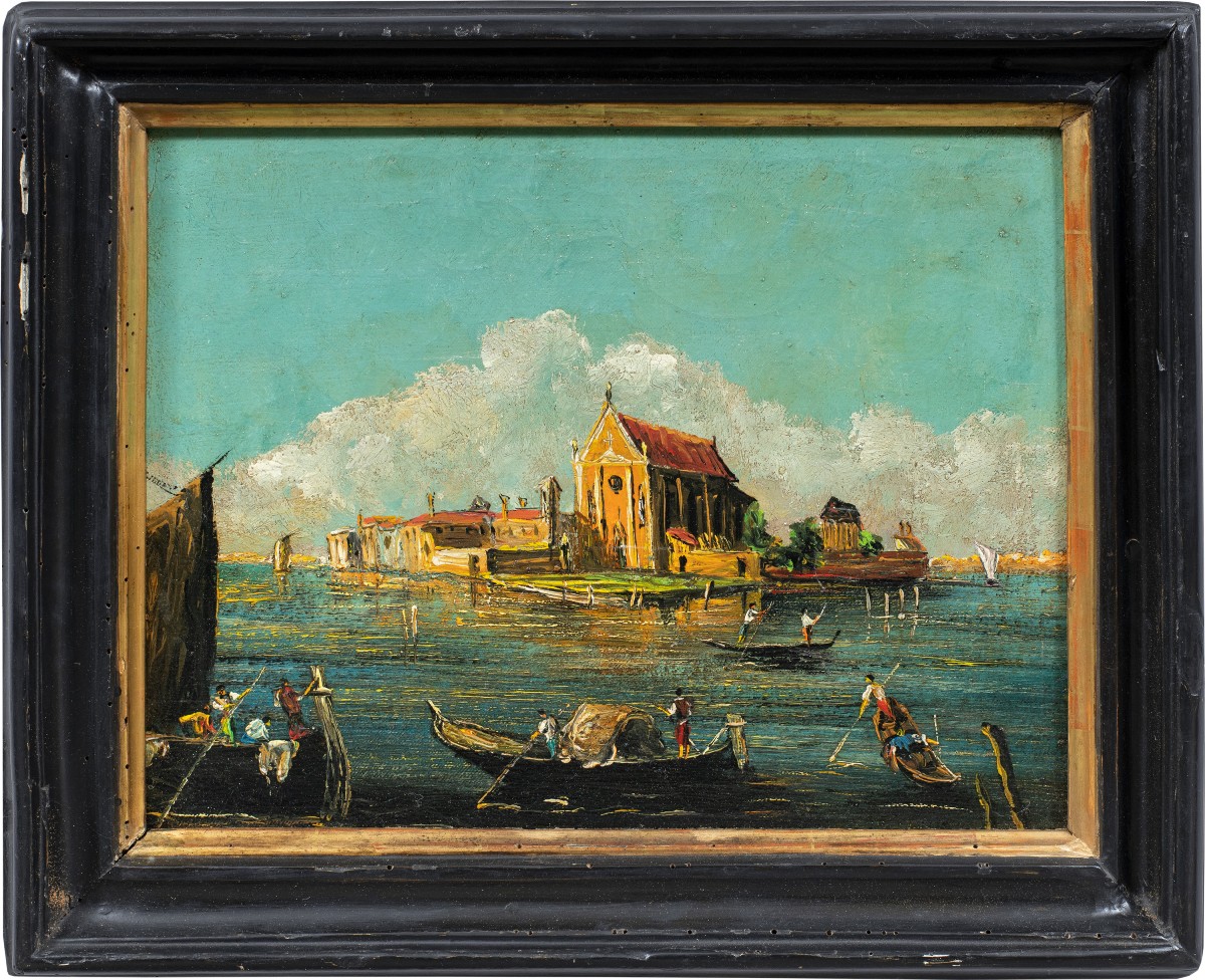 Peintre vénitien (XIXe-XXe siècle) — Venise, vue de l'île de San Cristoforo della Pace.