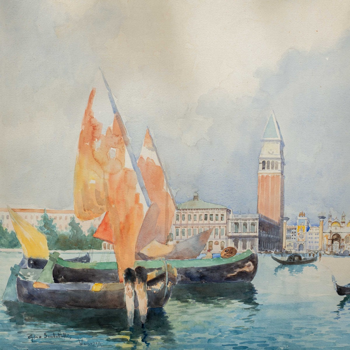 Gino Scalatelli (venice 1870 - Venice 1920) - Venice, View Of St. Mark's Basin.-photo-2