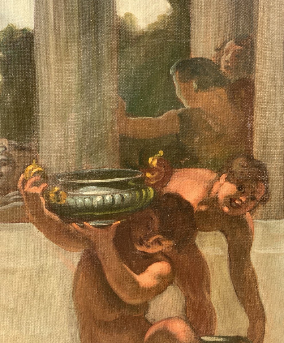 Mattia Traverso (Gênes 1885 - Gênes 1956) - Grande scène de banquet avec chérubins et nymphes.-photo-3