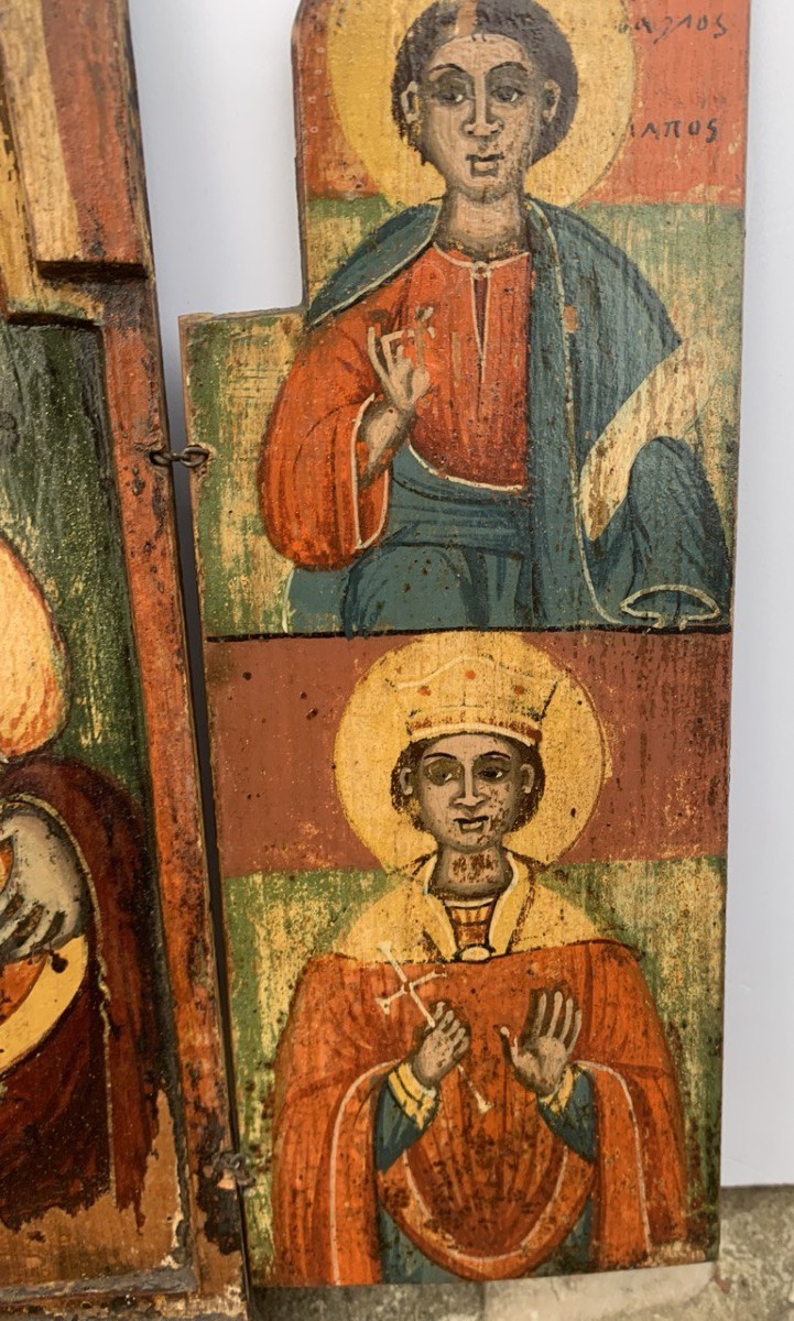 Greek Orthodox Painter (19th Century) - Portable Triptych With Madonna Hodegetria.-photo-2