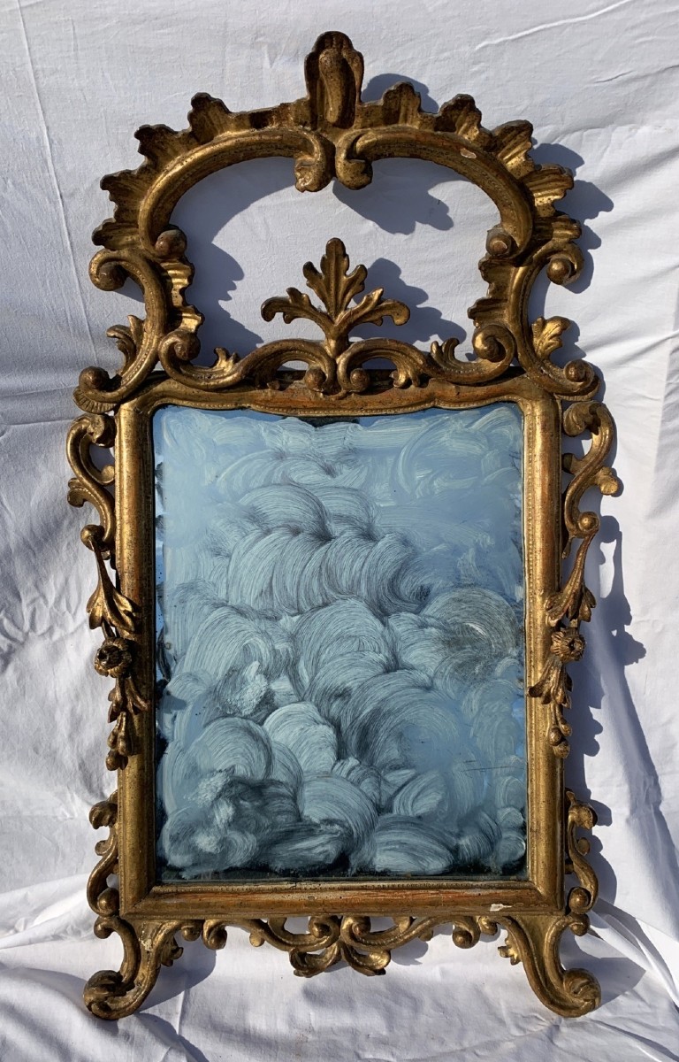 Carved And Gilded Wood Mirror. Italy, 18th Century.-photo-3
