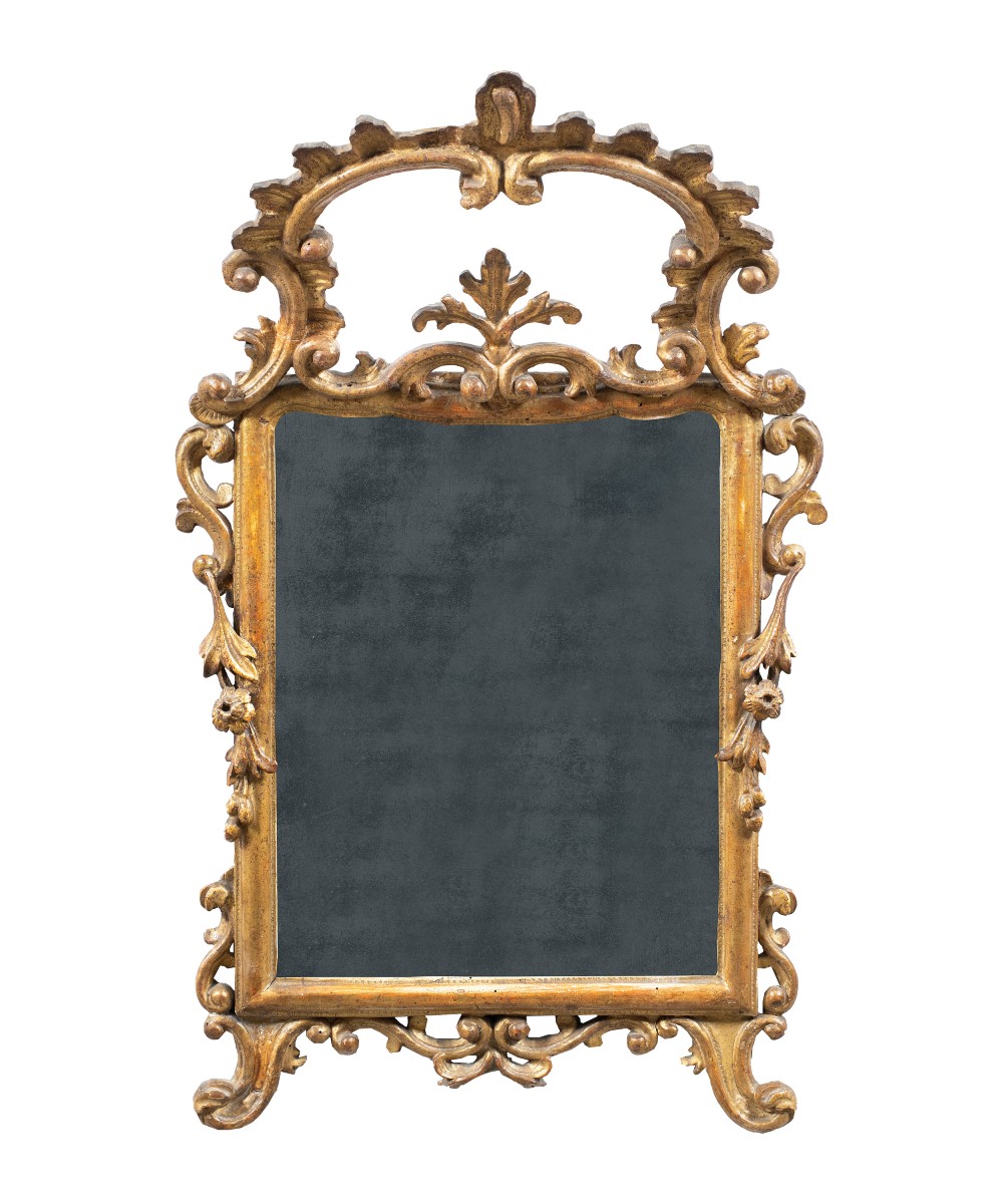 Carved And Gilded Wood Mirror. Italy, 18th Century.