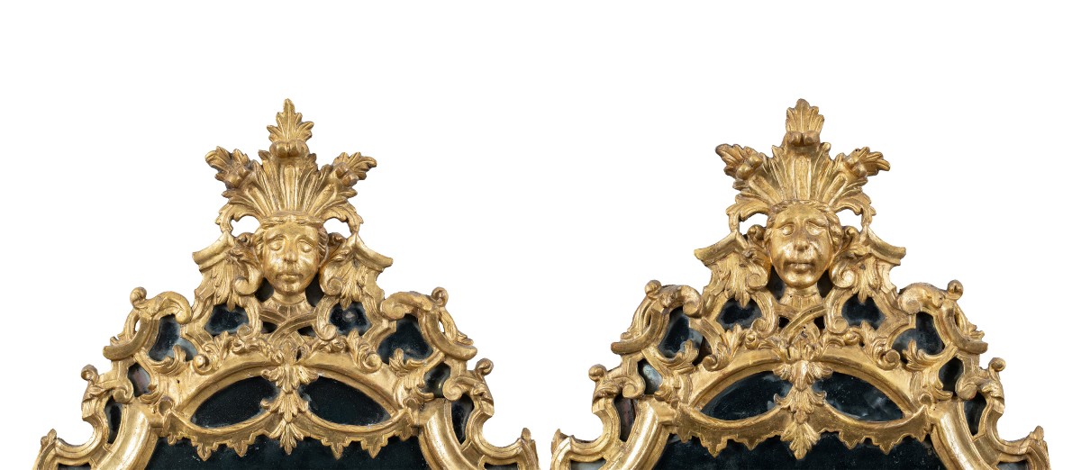 Pair Of Carved And Gilded Wood Mirrors. Italy, 18th Century.-photo-2