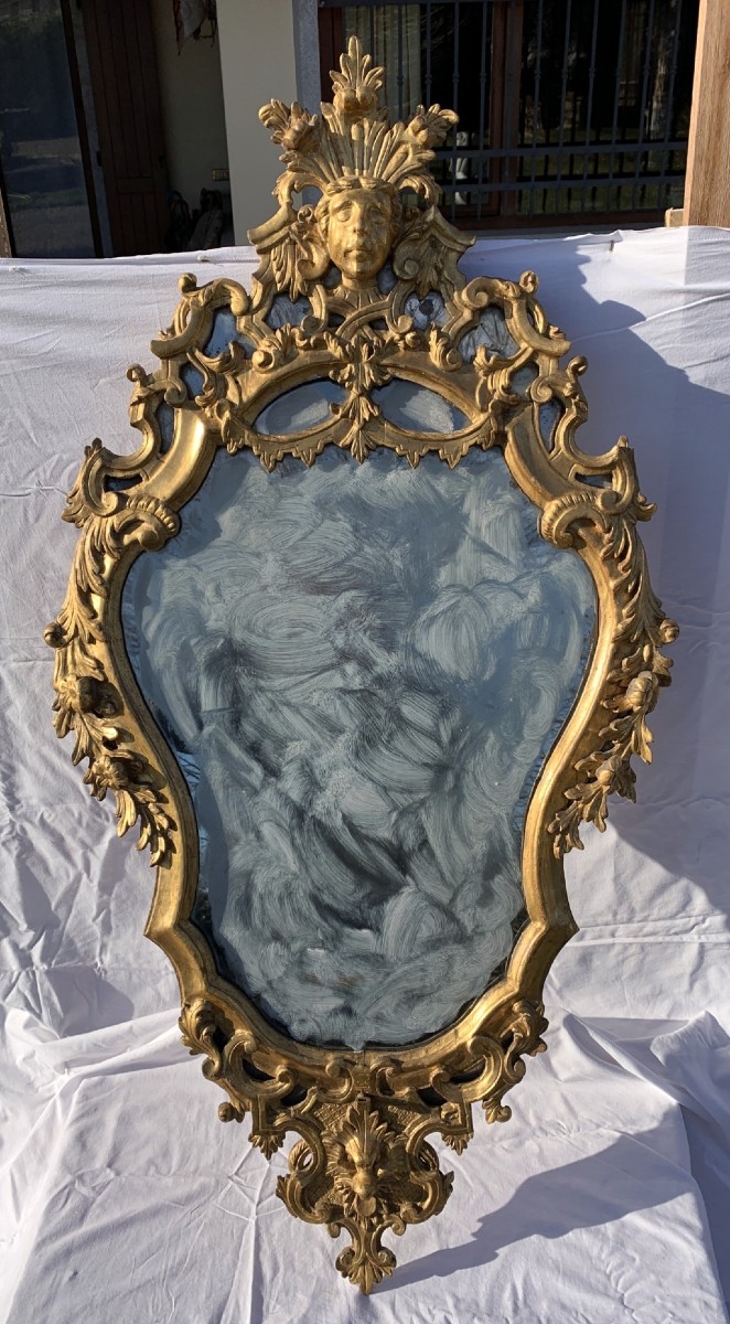 Pair Of Carved And Gilded Wood Mirrors. Italy, 18th Century.-photo-3