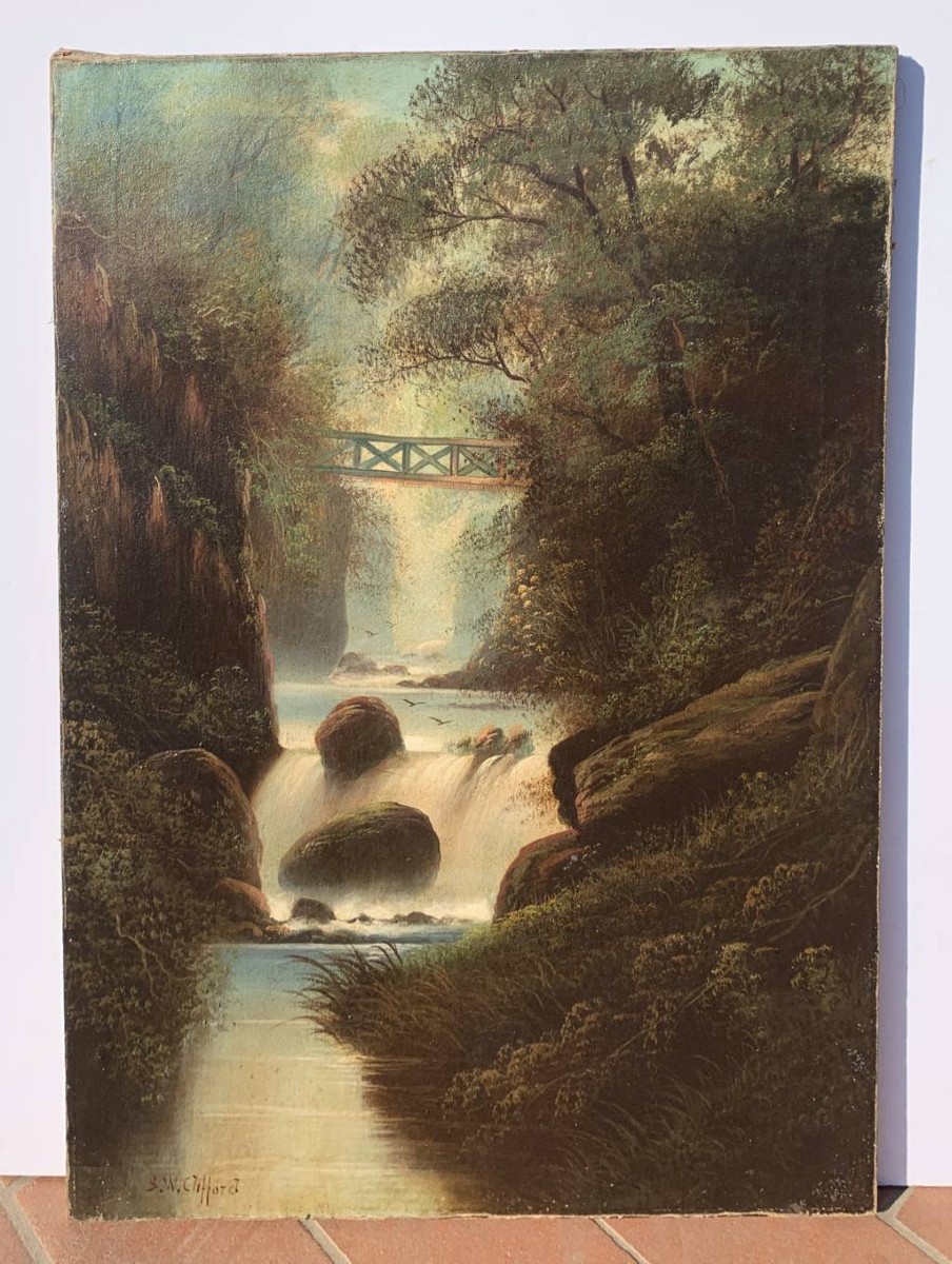 S.w. Clifford (british, Late 19th Century) - Wooded Landscape With Waterfall.-photo-4