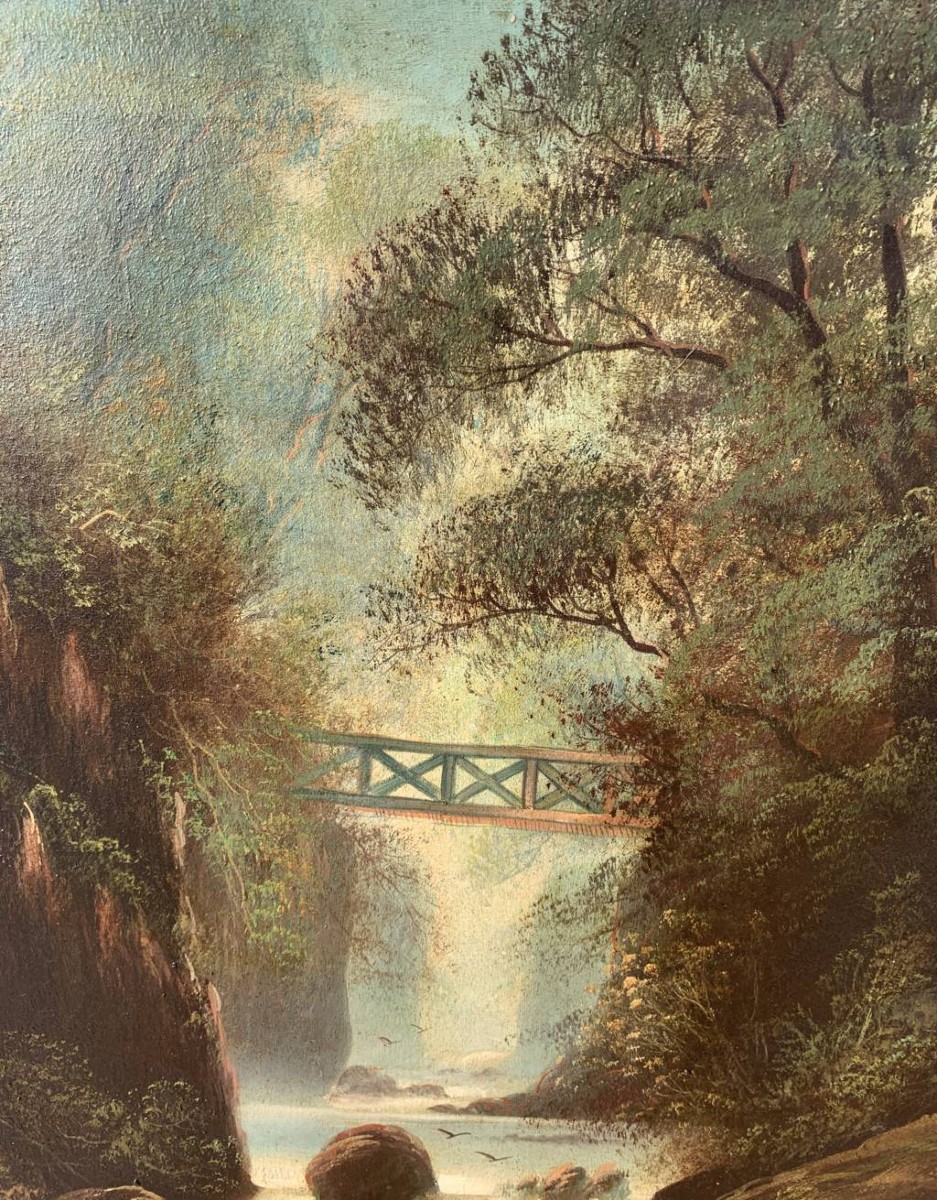 S.w. Clifford (british, Late 19th Century) - Wooded Landscape With Waterfall.-photo-1