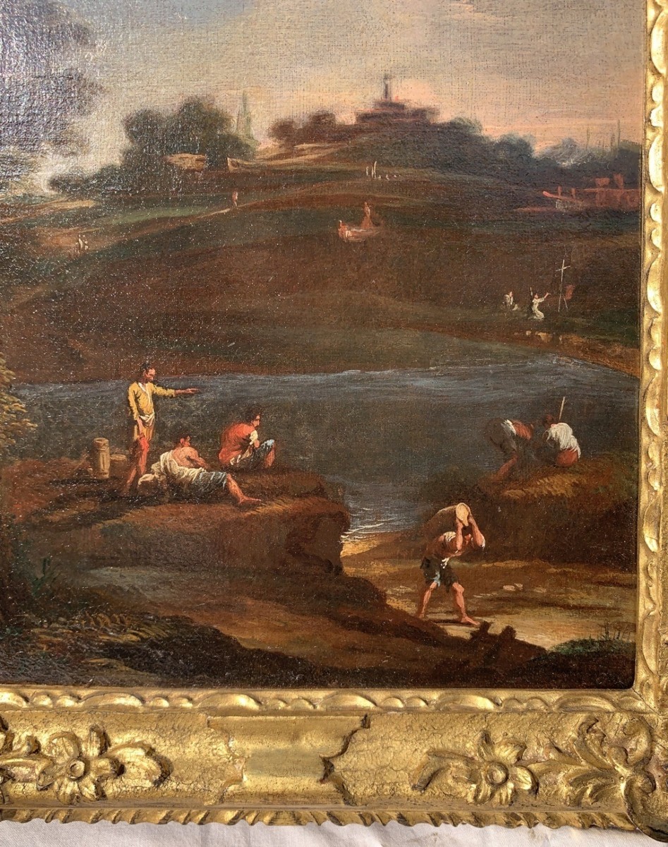 Peintre vénitien (XVIIIe siècle) - Paysage fluvial avec personnages.-photo-4