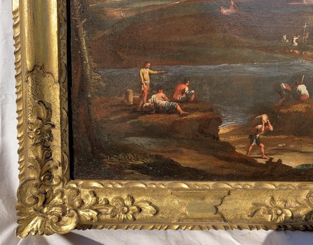 Peintre vénitien (XVIIIe siècle) - Paysage fluvial avec personnages.-photo-2