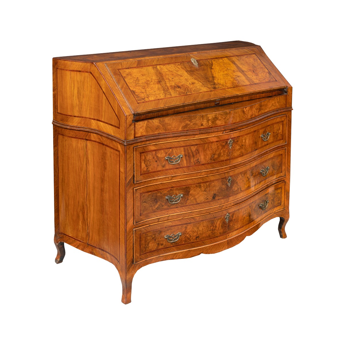 Walnut And Walnut Burl Fall-front Chest Of Drawers. Venice, Second Half Of The 18th Century.