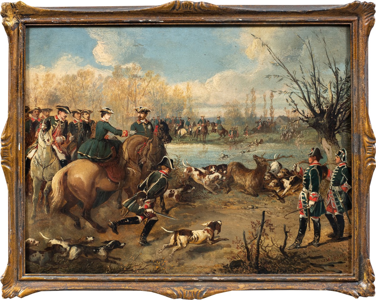 Jean-Adolphe Beaucé (Paris 1818 - Paris 1875) - Chasse au cerf.