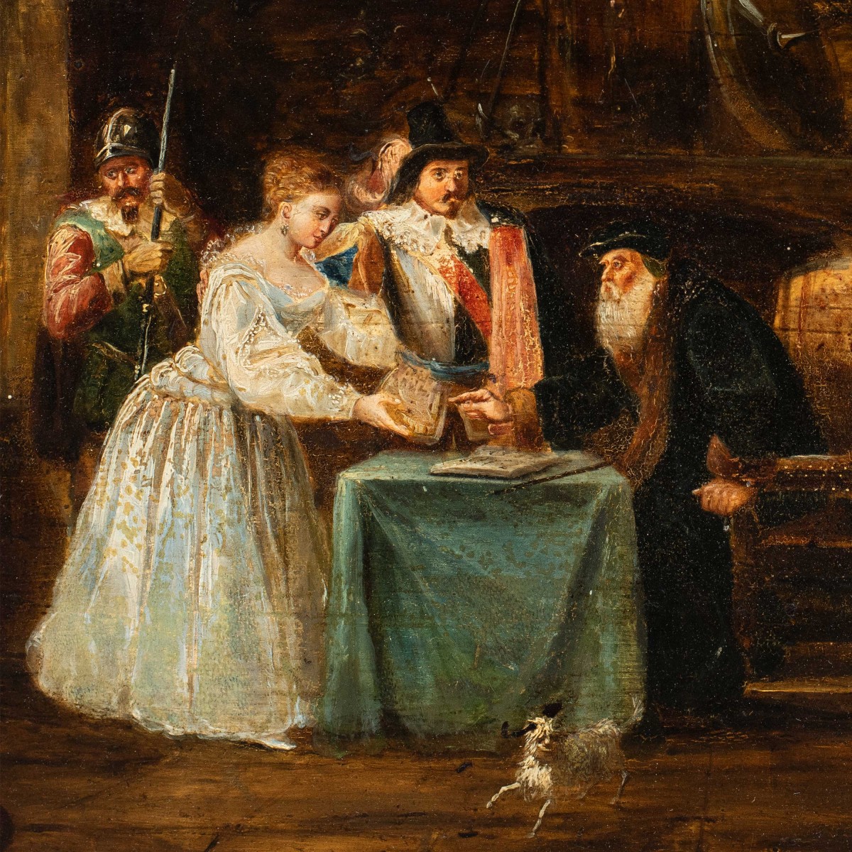 Italian Painter (19th Century) - Interior With Figures In Seventeenth-century Costume.-photo-2