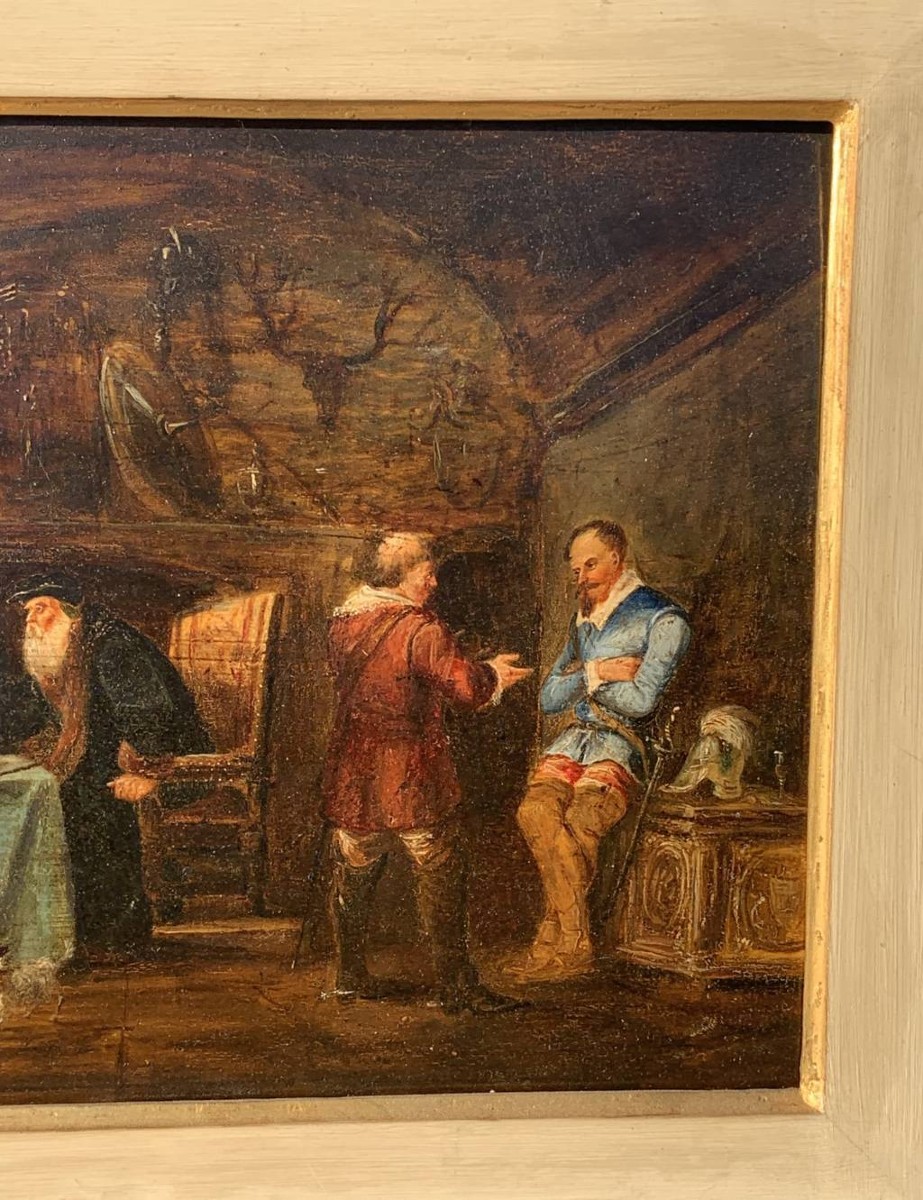 Italian Painter (19th Century) - Interior With Figures In Seventeenth-century Costume.-photo-1