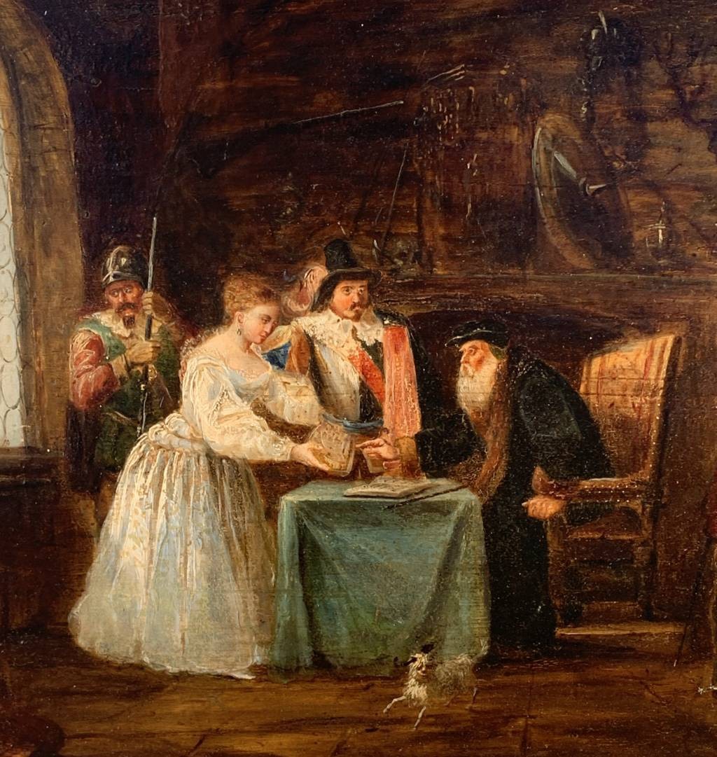 Italian Painter (19th Century) - Interior With Figures In Seventeenth-century Costume.-photo-2